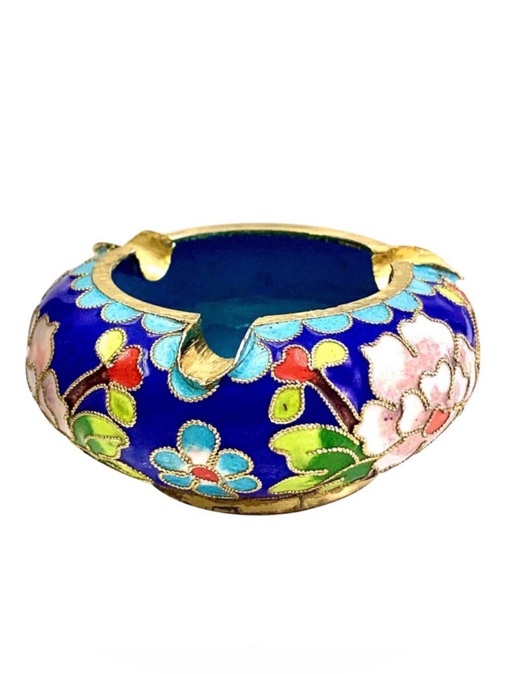 Vintage China Bronze Cloisonne Enamel Flower Dynasty Palace Regis Ashtray